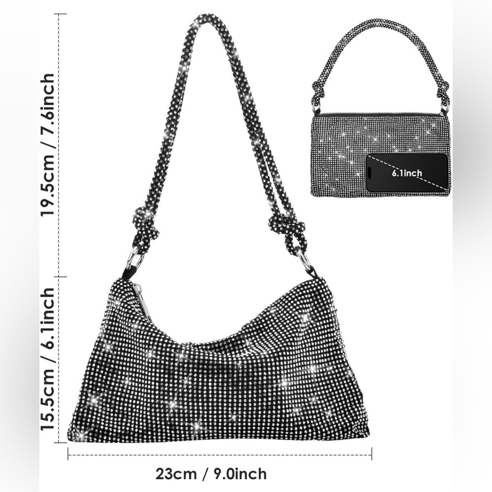 NWOT Rhinestone Black and Silver Shoulder Bag - Picture 2 of 6